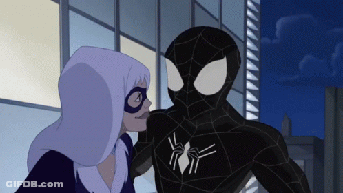 A Cartoon Of A Woman Kissing A Spider-Man GIF