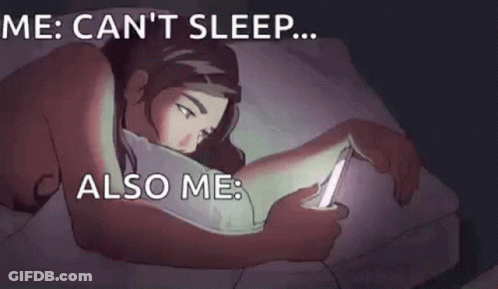 A Cartoon Of A Woman Laying In Bed Looking At Her Cell Phone . GIF