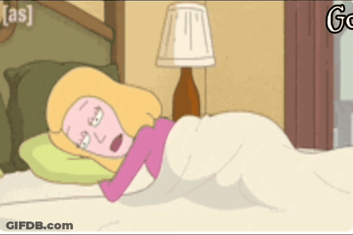 A Cartoon Of A Woman Laying In Bed With A Lamp And The Words [ As ] On The Bottom GIF