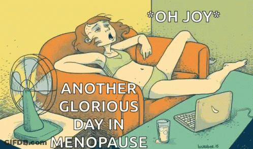 A Cartoon Of A Woman Laying On A Couch With The Words Oh Joy Another Glorious Day In Menopause GIF