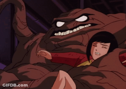 A Cartoon Of A Woman Laying On A Monster GIF