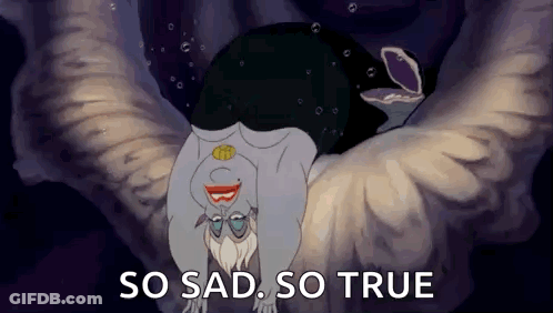 A Cartoon Of A Woman Laying On Her Back With The Words `` So Sad , So True '' Above Her . GIF