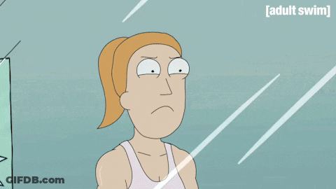 A Cartoon Of A Woman Lifting Weights In Front Of A Mirror With The Words Adult Swim Below Her GIF