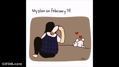 Cartoon Woman Looking At Teddy Bear February 14 GIF