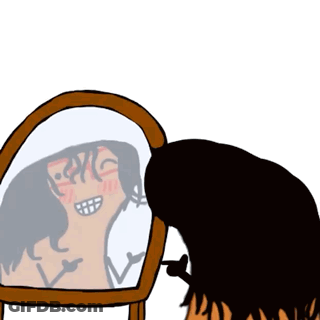 A Cartoon Of A Woman Looking At Herself In The Mirror GIF