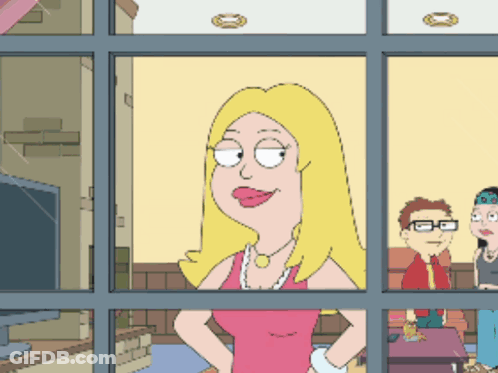 Cartoon Woman Looking Out Window With People Behind GIF