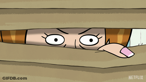 A Cartoon Of A Woman Peeking Through A Hole With Netflix Written On The Bottom Right GIF