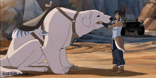A Cartoon Of A Woman Petting A Polar Bear In Front Of A Jeep GIF