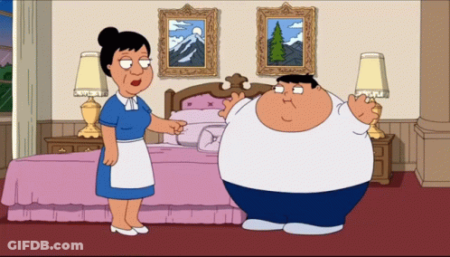 A Cartoon Of A Woman Pointing At A Very Fat Man GIF