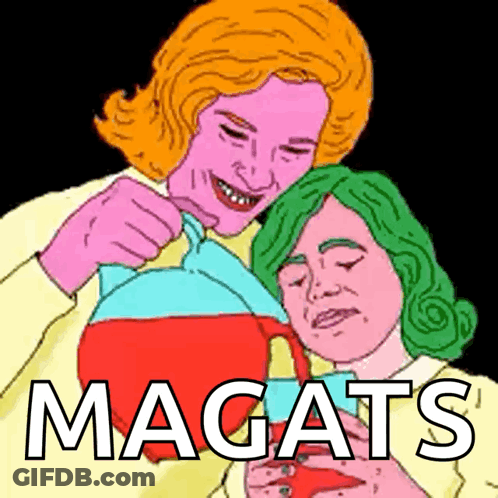 A Cartoon Of A Woman Pouring Something Into Another Woman 'S Cup With The Word Magats Written On The Bottom GIF