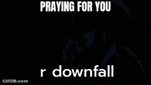 A Cartoon Of A Woman Praying With The Words Praying For You R Downfall Below Her GIF