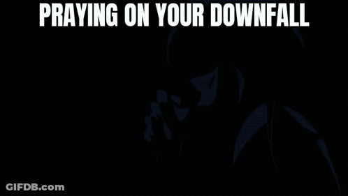 A Cartoon Of A Woman Praying With The Words Praying On Your Downfall GIF