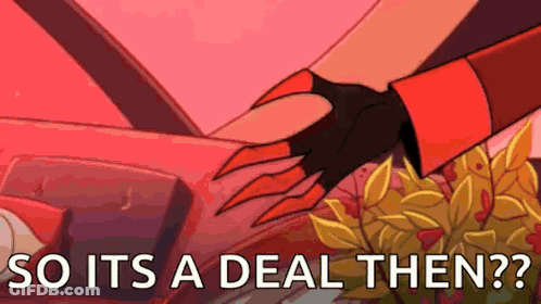 A Cartoon Of A Woman 'S Hand With Long Red Nails And The Words `` So Its A Deal Then '' . GIF