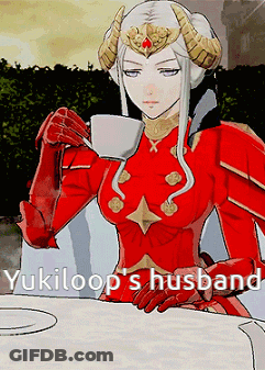 A Cartoon Of A Woman Sitting At A Table Drinking A Cup Of Tea With The Caption Yukiloop 'S Husband . GIF