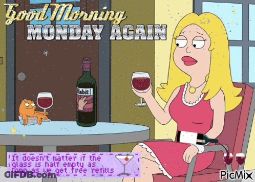 A Cartoon Of A Woman Sitting At A Table Holding Two Glasses Of Wine And A Bottle Of Alcohol GIF