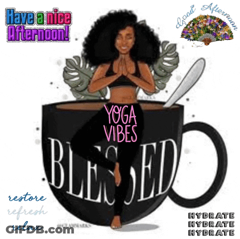 A Cartoon Of A Woman Sitting In A Yoga Pose In A Cup Of Coffee . GIF