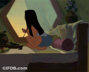 A Cartoon Of A Woman Sitting On A Bed With A Pencil In Her Hand GIF