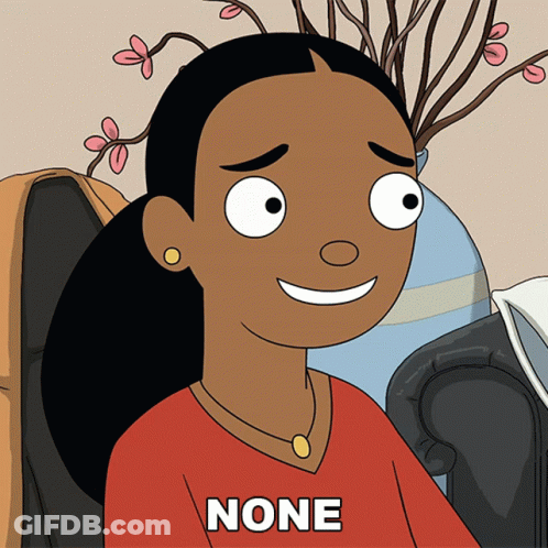 A Cartoon Of A Woman Sitting On A Couch With The Word None Above Her GIF