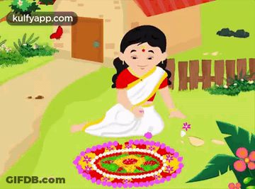 A Cartoon Of A Woman Sitting On The Ground With A Circle Of Flowers In Front Of Her .. GIF