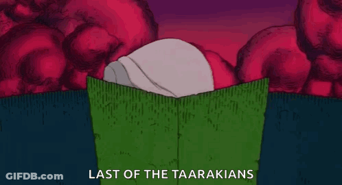 A Cartoon Of A Woman Standing In A Doorway With The Words Last Of The Taarakians On The Bottom GIF