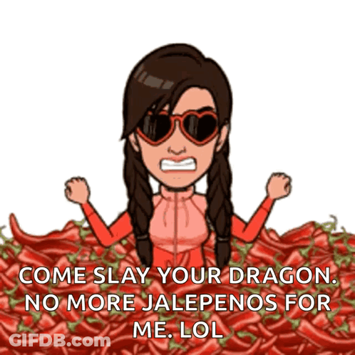 A Cartoon Of A Woman Standing In A Pile Of Red Peppers GIF