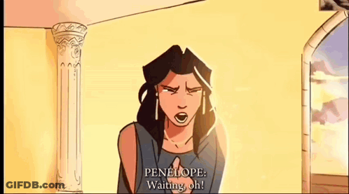 A Cartoon Of A Woman Standing In Front Of A Window . GIF