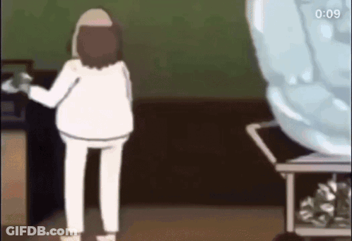 A Cartoon Of A Woman Standing Next To A Giant Ice Sculpture . GIF