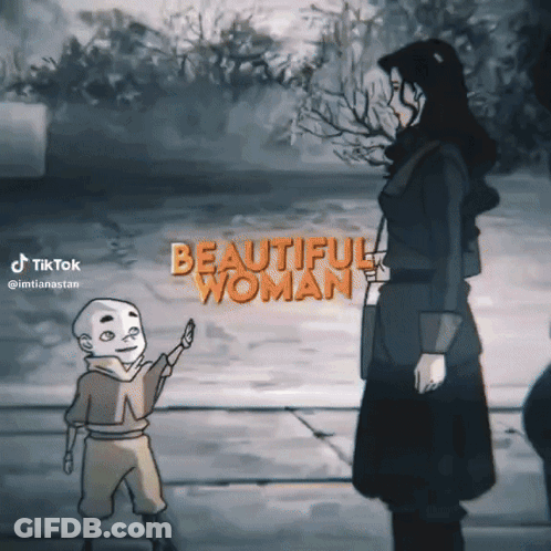 A Cartoon Of A Woman Standing Next To A Little Boy With The Words Beautiful Woman Written Above Them GIF