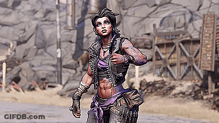 A Cartoon Of A Woman Standing On A Street In Front Of A Building . GIF