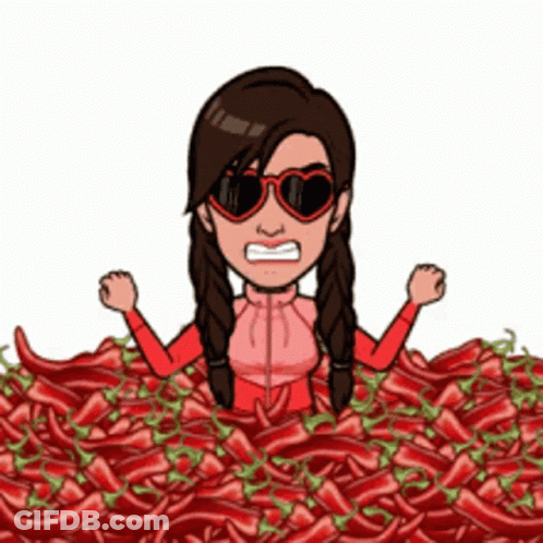 A Cartoon Of A Woman Surrounded By Red Peppers . GIF