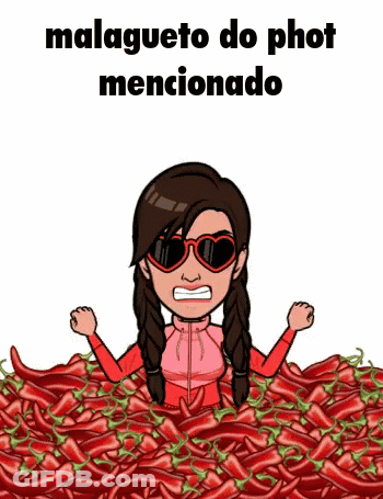 A Cartoon Of A Woman Surrounded By Red Peppers With The Words Malagueto Do Phot Mentionado Above Her GIF