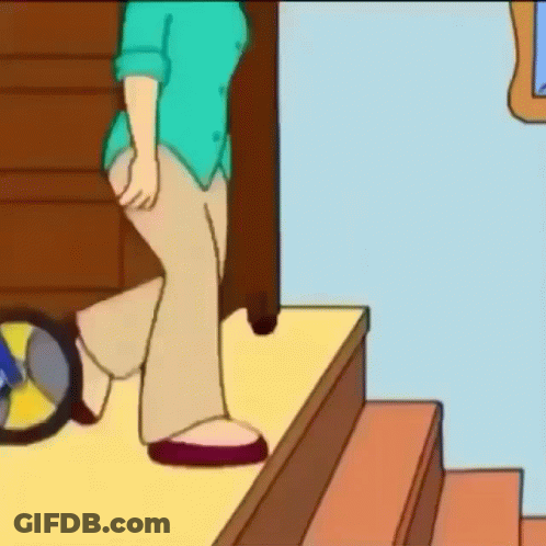 A Cartoon Of A Woman Walking Up Stairs GIF