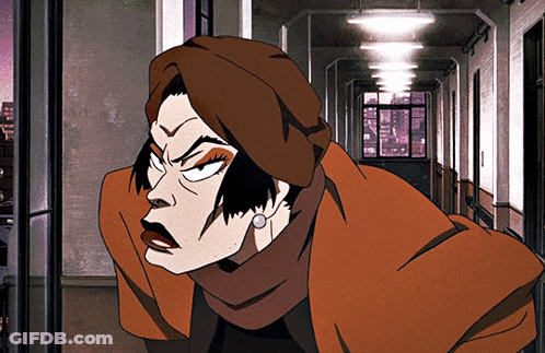 A Cartoon Of A Woman Wearing A Beret And Scarf GIF