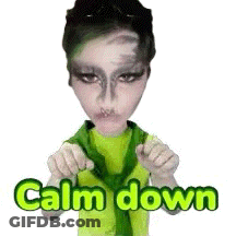 A Cartoon Of A Woman Wearing A Green Shirt And Tie With The Words Calm Down Above Her GIF