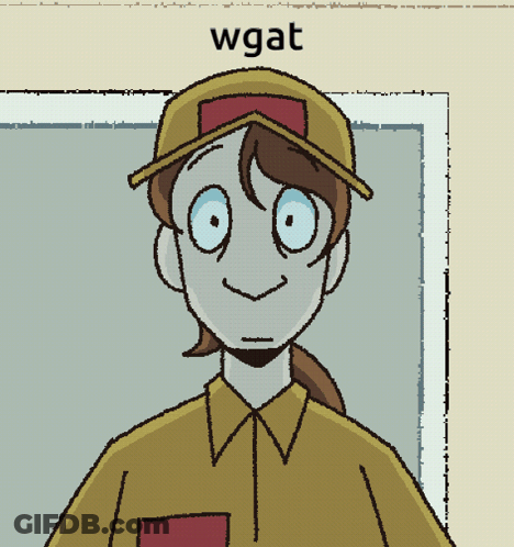 A Cartoon Of A Woman Wearing A Yellow Hat With The Word Wgat On The Bottom Right GIF