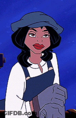A Cartoon Of A Woman Wearing Overalls And A Blue Hat GIF