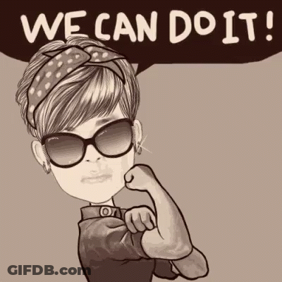 A Cartoon Of A Woman Wearing Sunglasses And A Bandana Flexing Her Muscles . GIF