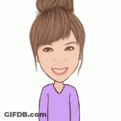 A Cartoon Of A Woman With A Bun Is Smiling And Holding Her Hands Together . GIF