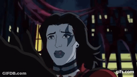 A Cartoon Of A Woman With A Scar On Her Face Is Standing Next To A Man . GIF