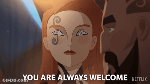 Cartoon Woman With Face Tattoo Saying You Are Always Welcome GIF