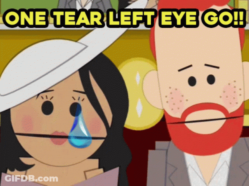 A Cartoon Of A Woman With A Tear Coming Out Of Her Eye And The Words One Tear Left Eye Go GIF