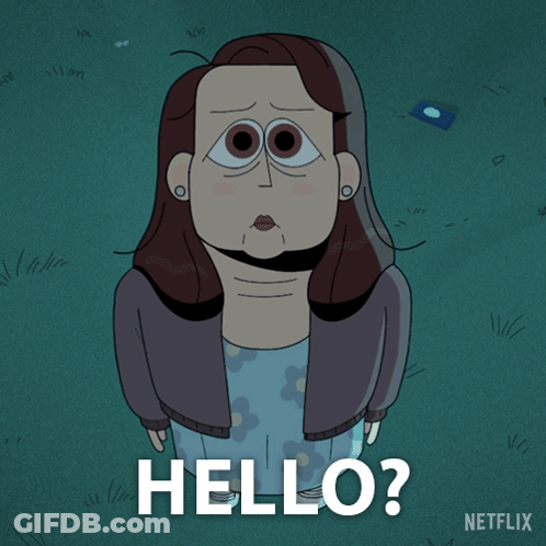 A Cartoon Of A Woman With Big Eyes And The Words Hello Written Below Her GIF