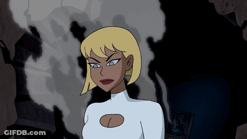 A Cartoon Of A Woman With Blonde Hair And A Huge Breast GIF