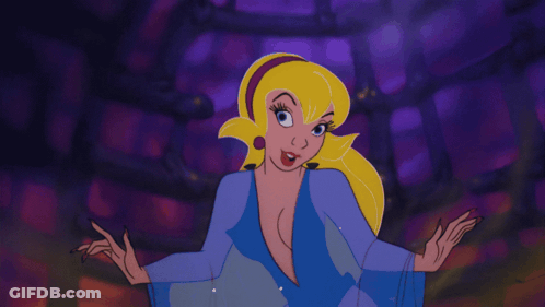 A Cartoon Of A Woman With Blonde Hair And Blue Eyes GIF
