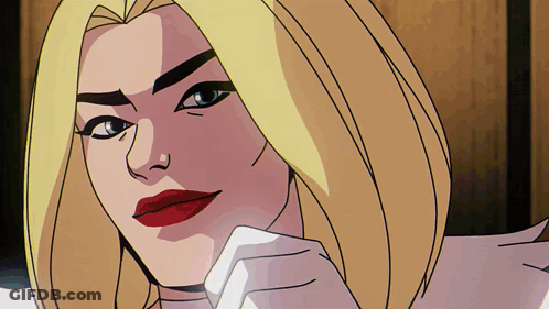 A Cartoon Of A Woman With Blonde Hair And Red Lipstick GIF