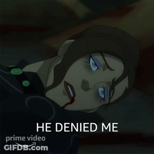 A Cartoon Of A Woman With Blood On Her Face And The Words He Denied Me GIF