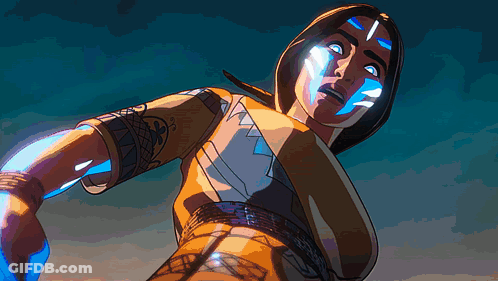 A Cartoon Of A Woman With Blue Eyes And A Yellow Shirt GIF