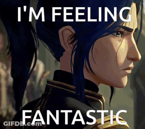 A Cartoon Of A Woman With Blue Hair And The Words I 'M Feeling Fantastic GIF