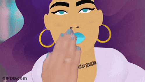 Cartoon Woman With Blue Nail Polish And Hoop Earrings GIF