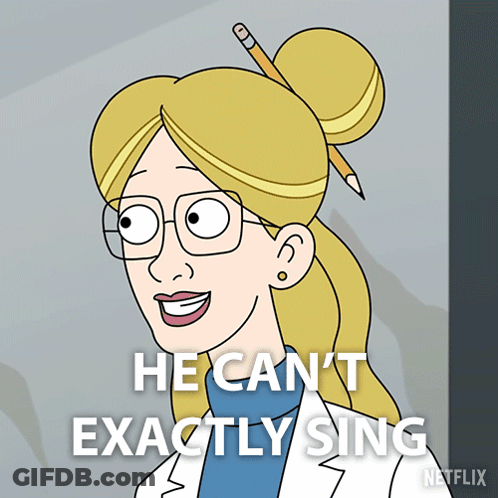 A Cartoon Of A Woman With Glasses And A Pencil In Her Hair Says He Can 'T Exactly Sing Netflix GIF